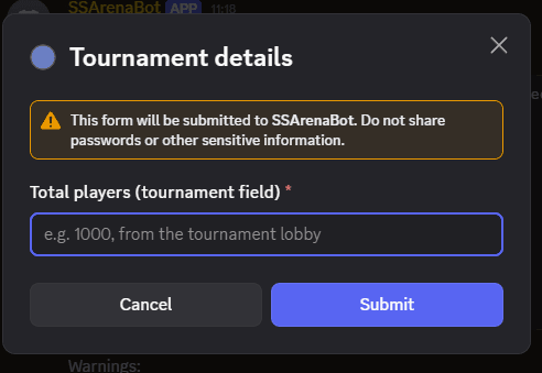 Tournament field dialog